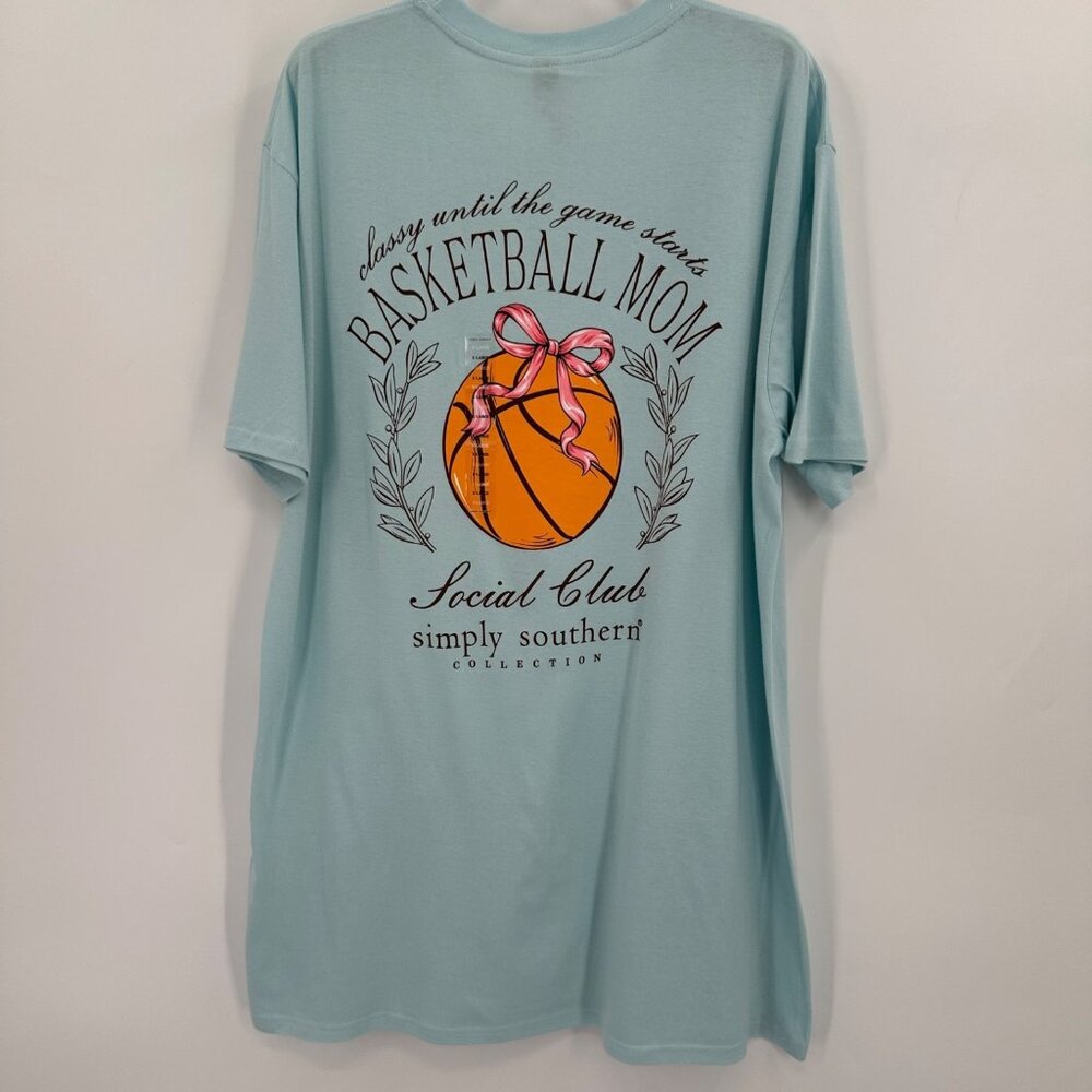 Simply Southern Short Sleeve T-Shirt sz XL Ice Blue Basketball Mom Tee NWT